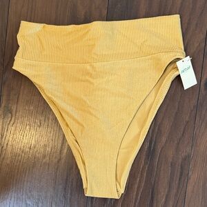Gold ribbed aerie swim suit bottoms